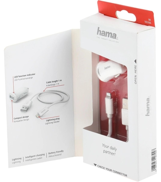 Комплект зарядное устройство Hama H-183266 2.4A для Apple кабель Apple Lightning белый