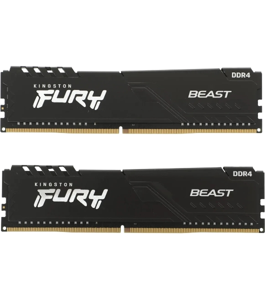 Оперативная память Kingston Fury Beast Black, DDR4, 16GB (2x8GB), 3200 MHz, CL16, с радиатором, чёрный
