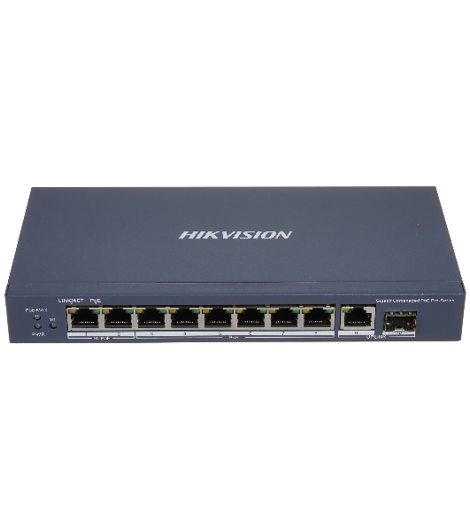 Коммутатор Hikvision DS-3E0510HP-E, 8×1 Гбит/с PoE+ + 1×1 Гбит/с SFP, неуправляемый