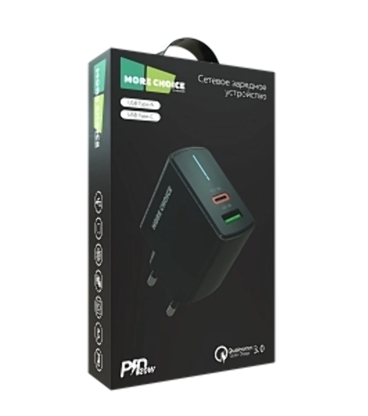 Сетевое зарядное устройство MORE CHOICE NC61 СЗУ 1USB+1USB-C 3.0A PD 20W+QC3.0 быстрая зарядка черный