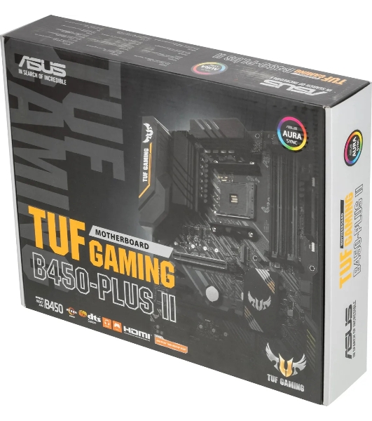 Материнская плата ASUS TUF GAMING B450-PLUS II, AM4, AMD B450, 4xDDR4, 6xSATA, 2xM.2, 1xPCI-E 3.0 x16, 1xPCI-E 2.0 x16, 3xPCI-E x1, 1xHDMI, 1xDP, 1x 1Gb LAN, 4xUSB 3.2 Gen 1, 1xUSB 3.2 Gen 2, 1xUSB-C 3.2 Gen 2, 5x3.5 мм, 7.1, ATX