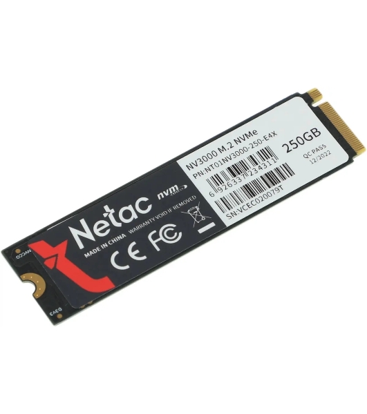Накопитель SSD Netac NV3000, 250Gb, PCIe 3.0 x4, M.2 2280, NVMe, R/W 3000/1400