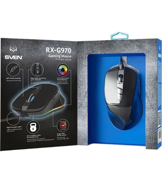 Мышь проводная SVEN RX-G970 черный, 4000 dpi, USB, кнопки - 7