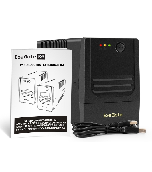 Источник бесперебойного питания ExeGate Power NB-850.LED.AVR.2SH.USB (850VA/510W, LED, AVR, 2*Schuko, USB, батарея 12V 9Ah, черный)