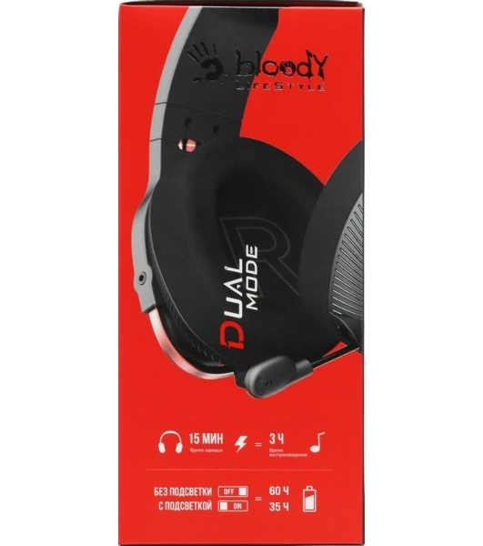 Гарнитура Bloody MR710 чёрный, беспроводная + проводная, Bluetooth, до 44 ч, подсветка