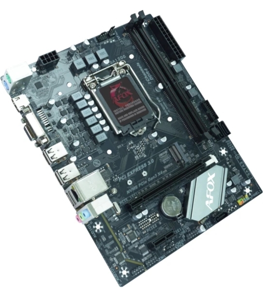 Материнская плата AFOX IH410D4-MA-V2, LGA 1200, Intel H410, 2xDDR4, 3xSATA, 1xM.2, 1xPCIe 3.0 x16, 1xPCIe 3.0 x1, 1xVGA, 1xDVI, 1xHDMI, 1x1Gb LAN, 2xUSB-A 5Gbps, 4xUSB-A 2.0, 5.1, mATX
