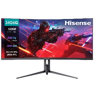 Монитор Hisense/ 34'/3440x1440, изогнутый, VA/ELED, 21:9, матовое/антибликовое, 240Гц, время отклика 1мс, 320кд/м2, 3000:1, встроенные колонки 2*3Вт, HDR 400, DisplayPort,  HDMIх2, разъем для наушников 3.5мм, rotatable lifting