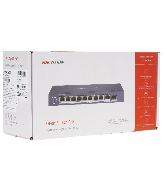 Коммутатор Hikvision DS-3E0510HP-E, 8×1 Гбит/с PoE+ + 1×1 Гбит/с SFP, неуправляемый