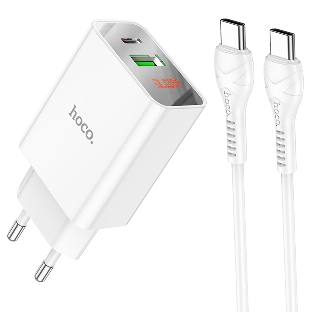 Сетевое зарядное устройство HOCO (6931474769824) C100Aaa 1USB+1Type-C 3.0A QC3.0 PD 20W, белый