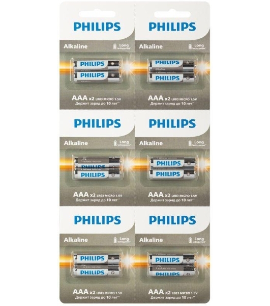 Элемент питания алкалиновый AAA/LR03 1.5В Entry отрывной набор (блист. 12шт) Philips Б0064646