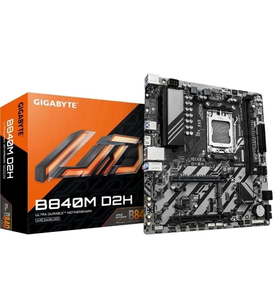 Материнская плата Gigabyte B840M D2H (V1.2), AM5, AMD B840, 2xDDR5, 4xSATA, 2xM.2, 1xPCIe 4.0 x16, 1xPCIe 3.0 x4, 1xHDMI, 1x2.5Gb LAN, 2xUSB-A 5Gbps, 8xUSB-A 2.0, 3x3.5 мм, 7.1, mATX