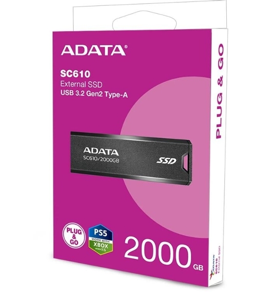 Внешний SSD ADATA SC610, 2TB, USB 3.2 Gen 2 Type-A, R/W 550/500, черный