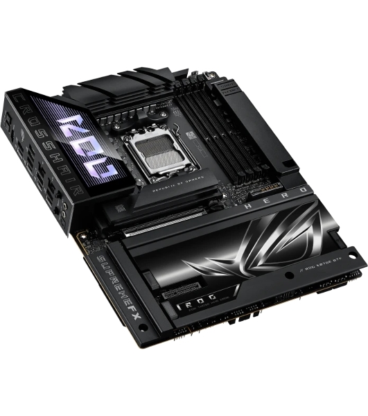 Материнская плата ASUS ROG CROSSHAIR X870E HERO BTF, AM5, AMD X870E, 4xDDR5, 4xSATA, 5xM.2, 1xPCIe 5.0 x16, 1xPCIe 4.0 x4, 1xHDMI, 1x2.5Gb LAN, 1x5Gb LAN, Wi-Fi 7, Bluetooth 5.4, 2xUSB-C 40Gbps (USB4 / Gen3x2), 2xUSB-C 20Gbps (USB 3.2 Gen2x2), 6xUSB-A 10Gbps, 3x3.5 мм, 7.1, ATX