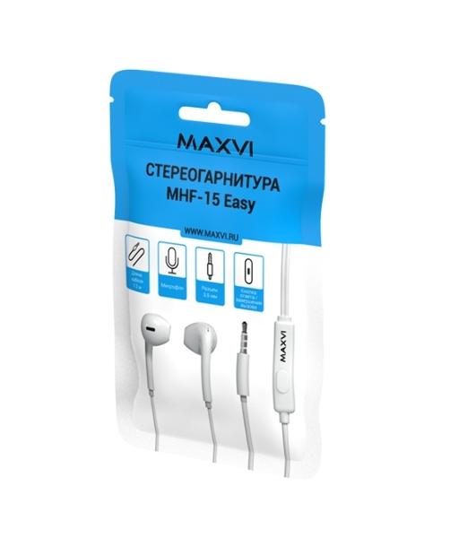 Проводные наушники Maxvi MHF-15 Easy белый, вкладыши, Jack 3.5 мм, встроенный микрофон