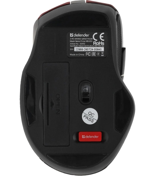Мышь беспроводная Defender Prime MB-053 красный, 1600 dpi, радиоканал, USB, кнопки - 6