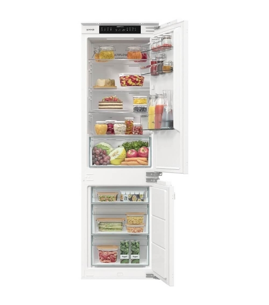 Встраиваемый холодильник Gorenje NRKI517142, полезный объем 243 л, электронное управление, цифровой дисплей, автоматическое размораживание No Frost, быстрое замораживание, интенсивное охлаждение, зона свежести с контролем влажности, слайдерное крепление, энергоэффективность А+