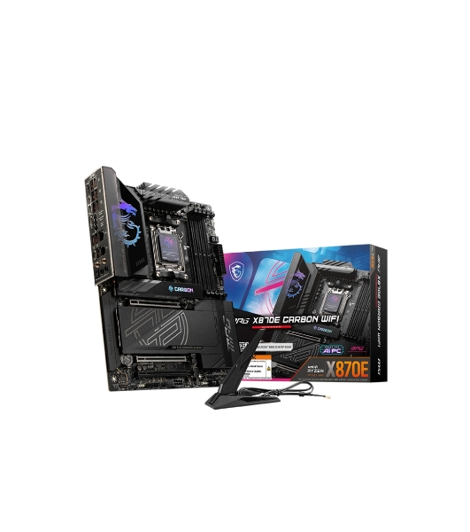 Материнская плата MSI MPG X870E CARBON WIFI, AM5, AMD X870E, 4xDDR5, 4xSATA, 4xM.2, 1xPCIe 5.0 x16, 1xPCIe 5.0 x4, 1xPCIe 4.0 x4, 1xHDMI, 2xUSB-C, 2x1Gb LAN, 9xUSB 3.2 Gen 2, 2xUSB4, 2x3.5 мм, 7.1, ATX
