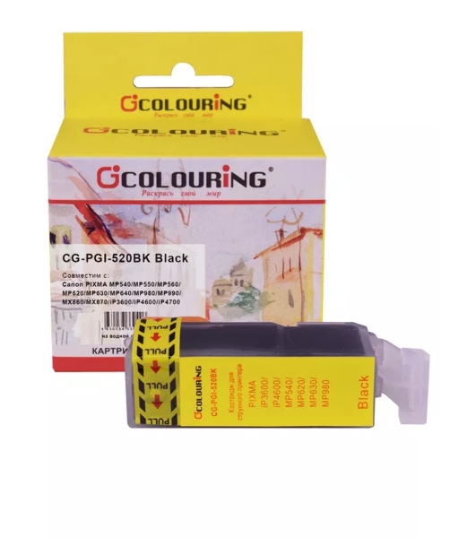 Картридж струйный Colouring CG-PGI-520BK черный с чипом водный (19 мл) для Canon Ip3600/IP4600/MP540/MP550/MP620/MP630/MP980