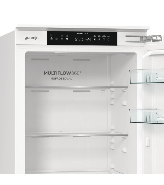 Встраиваемый холодильник Gorenje NRKI517142, полезный объем 243 л, электронное управление, цифровой дисплей, автоматическое размораживание No Frost, быстрое замораживание, интенсивное охлаждение, зона свежести с контролем влажности, слайдерное крепление, энергоэффективность А+