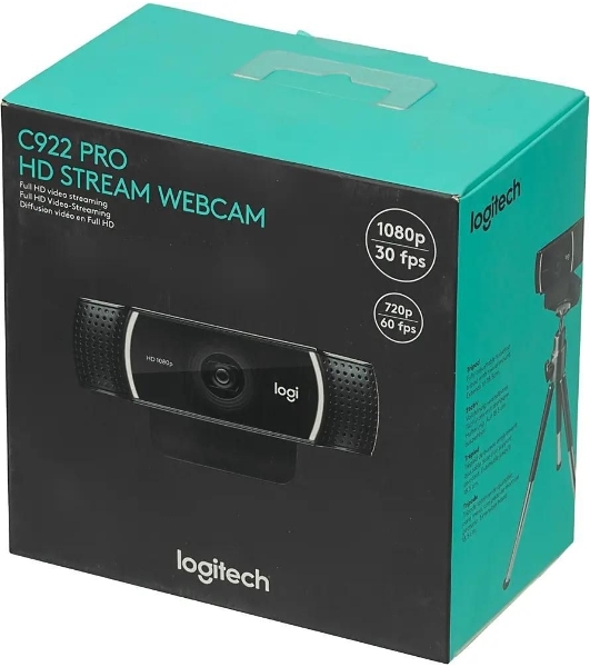 Веб-камера Logitech C922 Pro Stream 1920x1080, 30 кадр/с, USB Type-A, микрофон (2 шт, шумоподавление), автоматическая фокусировка, автоосвещение, универсальное крепление
