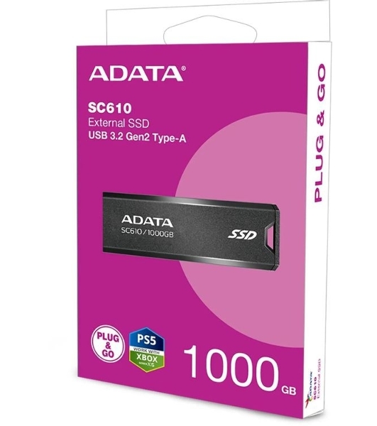 Внешний SSD ADATA SC610, 1TB, USB 3.2 Gen 2 Type-A, R/W 550/500, черный