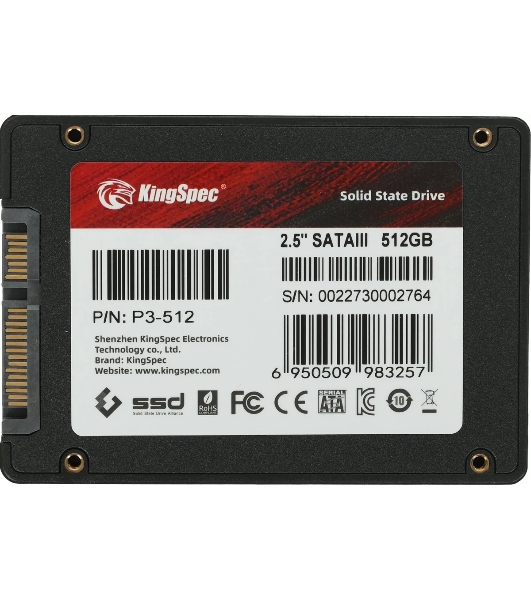 Накопитель SSD 2.5' KingSpec P3-512, 512Gb, SATA, R/W 570/500