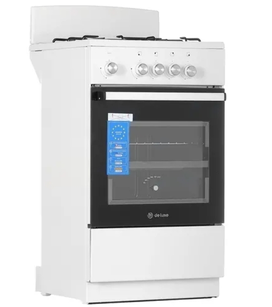 Плита газовая De Luxe 5040.48Г (Щ) белый, конфорок 4 шт, духовка 43 л, 50 см x 85 см x 50 см