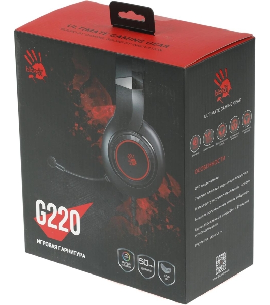 Гарнитура Bloody G220 чёрный, проводная, подсветка