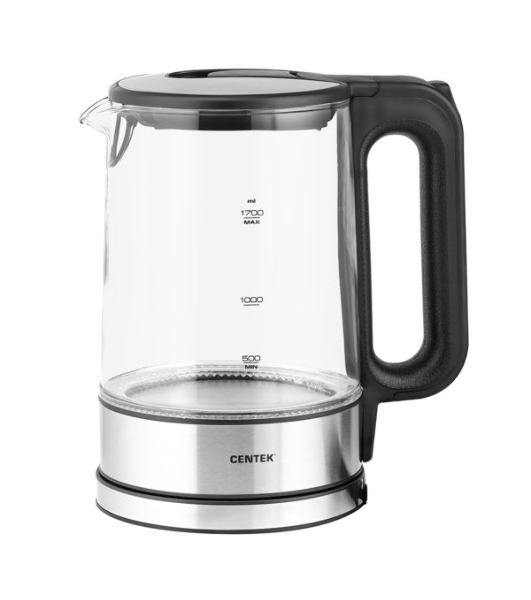 Электрочайник Centek CT-0032 прозрачный, 1.7 л, 2200 Вт, скрытый нагревательный элемент