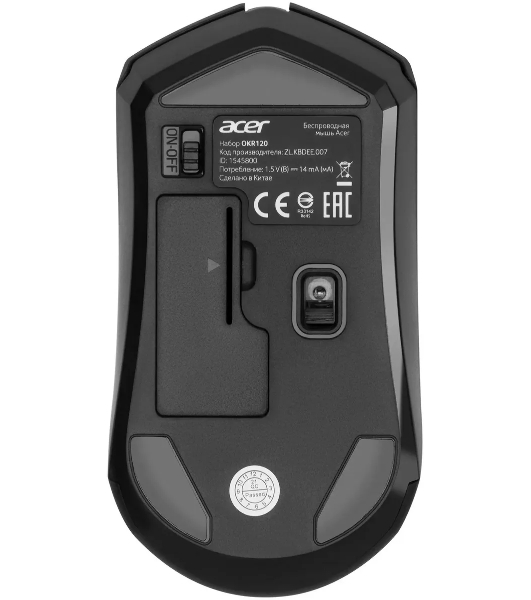 Комплект клавиатура+мышь Acer OKR120 беспроводной, USB, 1600 DPI, чёрный