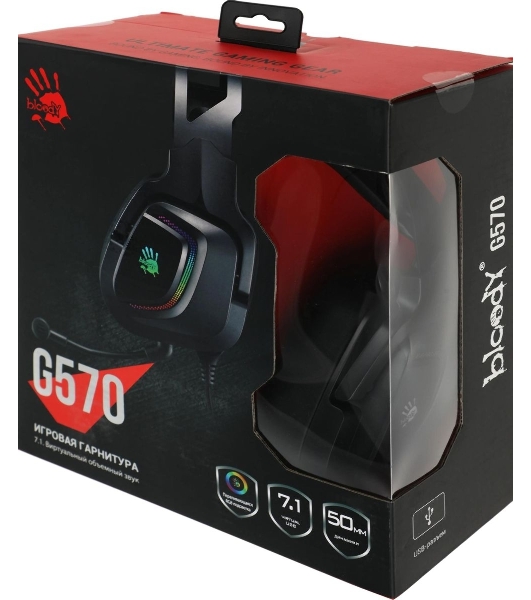 Гарнитура проводная с микрофоном A4Tech Bloody G570 черный/серый 2м мониторные USB оголовье (G570 USB/BLACK + GREY)