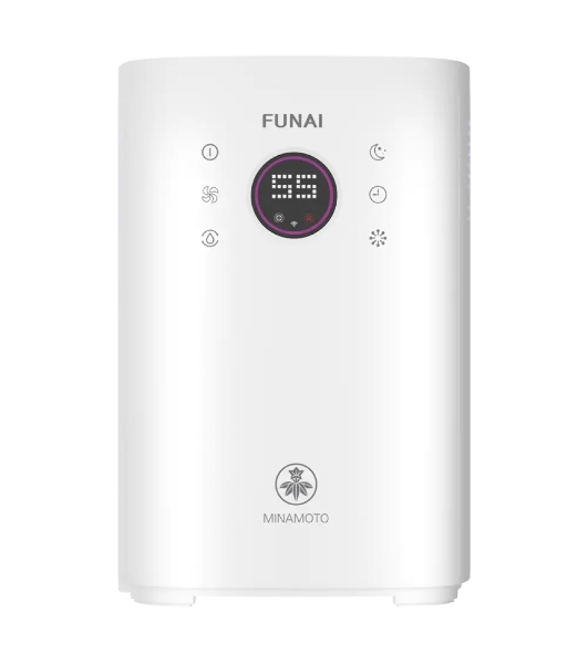 Увлажнитель воздуха Funai Minamoto USH-MNE450/4.0(WT) белый, 45 м², 4 л, ультразвуковой, гигростат, ионизация, ароматизация, управление по Wi-Fi, пульт ДУ