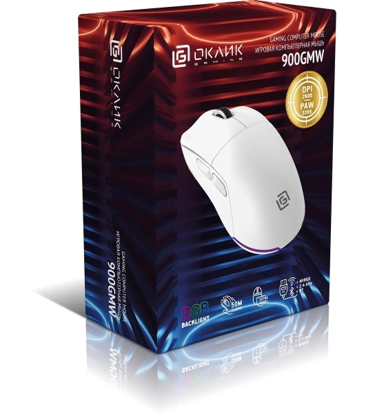 Мышь беспроводная Oklick 900GMW белый, 26000 dpi, радиоканал, Bluetooth, USB, кнопки - 6