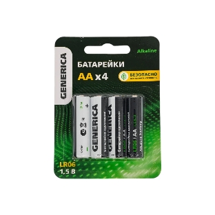 Батарейка щелочная Alkaline LR06/AA (4шт/блистер) GENERICA