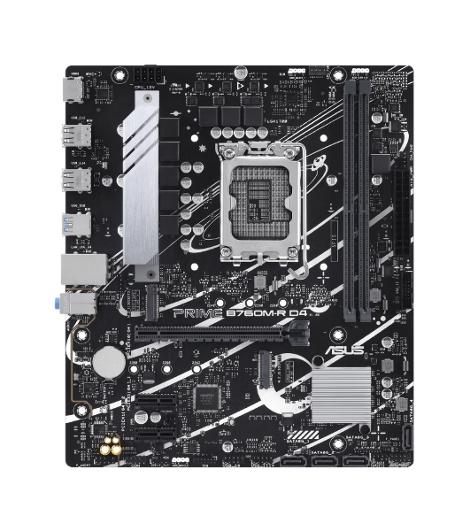 Материнская плата ASUS PRIME B760M-R D4, LGA 1700, Intel B760, 2xDDR4, 4xSATA, 2xM.2, 1xPCIe 4.0 x16, 1xPCIe x1, 1xHDMI, 1x 2.5Gb LAN, 4xUSB-A 2.0, 4xUSB-A 3.2 Gen 1, 3x3.5 мм, 7.1, mATX