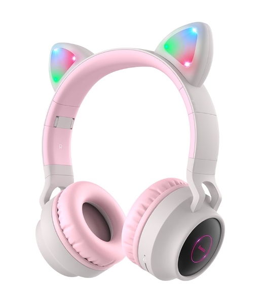 Беспроводные/проводные наушники Hoco W27 серый, накладные, Bluetooth + проводной, 'кошачьи ушки', до 5 ч.
