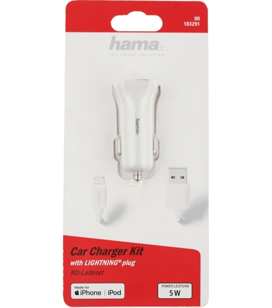Автомобильное зарядное устройство Hama H-183291 1A кабель Apple Lightning белый