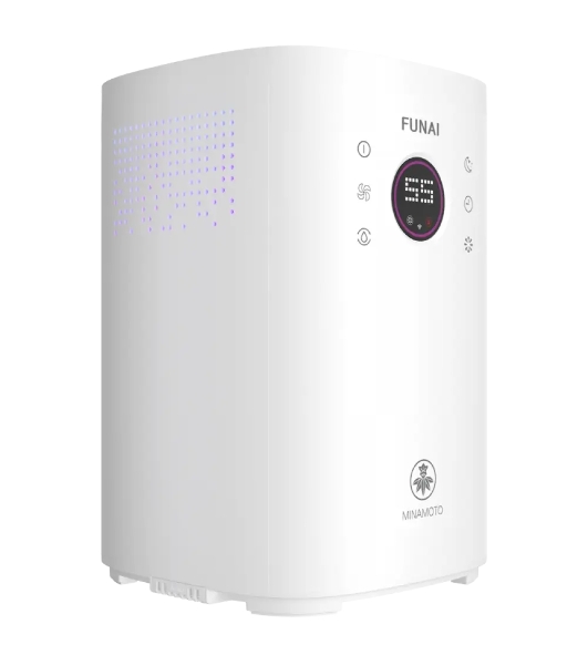 Увлажнитель воздуха Funai Minamoto USH-MNE450/4.0(WT) белый, 45 м², 4 л, ультразвуковой, гигростат, ионизация, ароматизация, управление по Wi-Fi, пульт ДУ