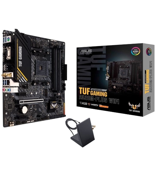 Материнская плата ASUS TUF GAMING A520M-PLUS WIFI, AM4, AMD A520, 4xDDR4, 4xSATA, 1xM.2, 1xPCIe 3.0 x16, 2xPCIe x1, 1xVGA, 1xHDMI, 1xDP, 1x 1Gb LAN, 2xUSB-A 3.2 Gen 1, 2xUSB-A 2.0, 3x3.5 мм, 7.1, mATX