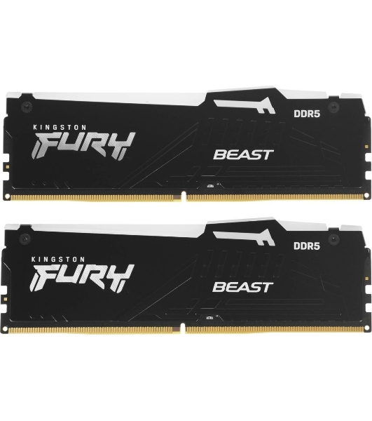 Оперативная память Kingston Fury Beast, DDR5, 32Gb (2x16 Gb), 6400 MHz, CL32, радиатор, RGB, черный