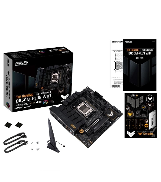 Материнская плата ASUS TUF GAMING B650M-PLUS WIFI, AM5, AMD B650, 4xDDR5, 4xSATA, 2xM.2, 1xPCIe 4.0 x16, 1xPCIe 4.0 x4, 1xDP, 1xHDMI, 1x 2.5Gb LAN, 4xUSB-A 3.2 Gen 2, 1xUSB-A 3.2 Gen 1, 1xUSB-C 3.2 Gen 2x2, 5x3.5 мм, 7.1, mATX