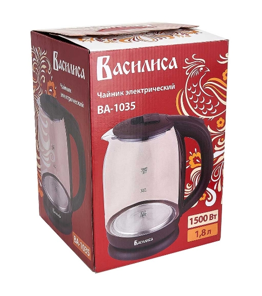 Чайник электрический ВАСИЛИСА ВА-1035 1.8 л, стекло, коричневый, 1500 Вт, (12)