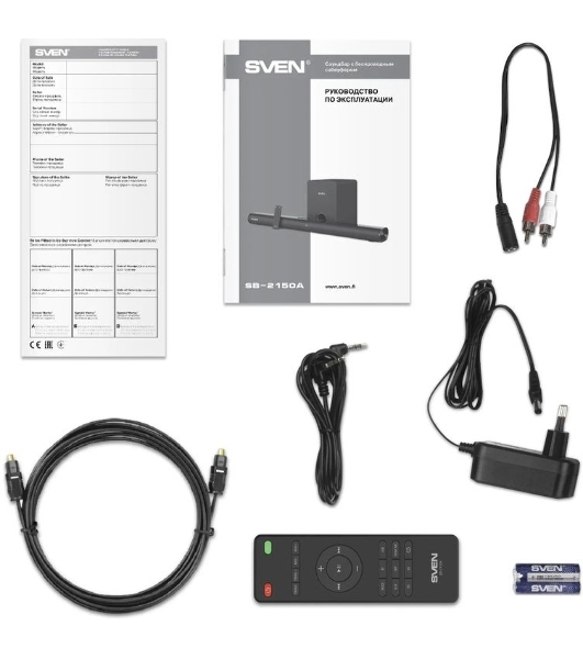 Саундбар SVEN SB-2150A черный (2 x 40W, Bluetooth сабвуфер 100W, пульт ДУ, LED-дисплей, HDMI, USB)