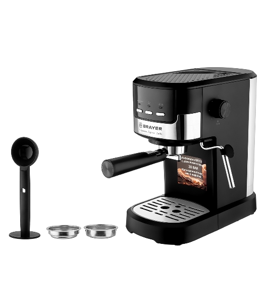 Кофеварка рожковая BRAYER BR1112 черный, исп. кофе - молотый, 1.2 л, 1100 Вт, 20 бар
