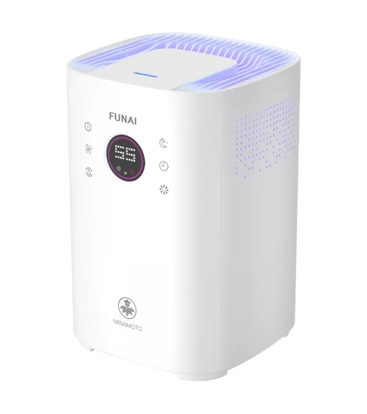 Увлажнитель воздуха Funai Minamoto USH-MNE450/4.0(WT) белый, 45 м², 4 л, ультразвуковой, гигростат, ионизация, ароматизация, управление по Wi-Fi, пульт ДУ