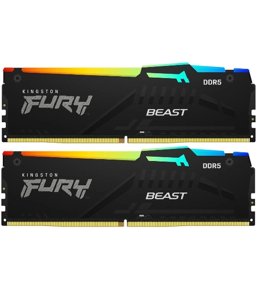 Оперативная память Kingston Fury Beast, DDR5, 32Gb (2x16 Gb), 6400 MHz, CL32, радиатор, RGB, черный