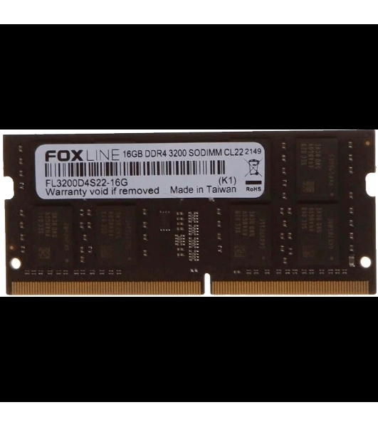 Оперативная память Foxline, DDR4, 16GB (1x16 GB), 3200 MHz, CL22, SO-DIMM