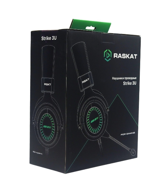 Гарнитура Raskat Strike 3U чёрный, проводная, USB, съёмный микрофон, подсветка