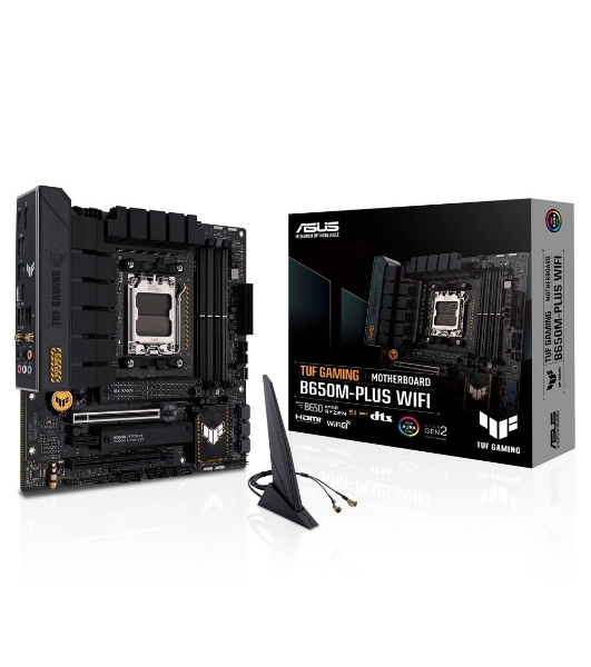 Материнская плата ASUS TUF GAMING B650M-PLUS WIFI, AM5, AMD B650, 4xDDR5, 4xSATA, 2xM.2, 1xPCIe 4.0 x16, 1xPCIe 4.0 x4, 1xDP, 1xHDMI, 1x 2.5Gb LAN, 4xUSB-A 3.2 Gen 2, 1xUSB-A 3.2 Gen 1, 1xUSB-C 3.2 Gen 2x2, 5x3.5 мм, 7.1, mATX