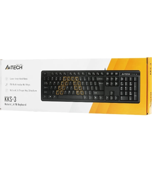 Клавиатура проводная A4Tech KKS-3, USB, черный
